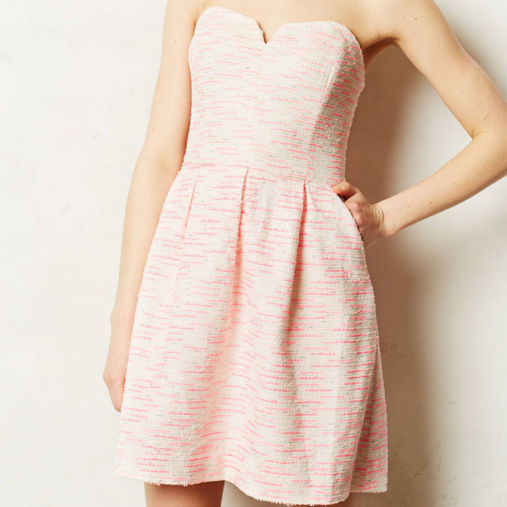 Anthropologie Pink Pasteque Dress Sweatheart Neck Removable Straps Size 8